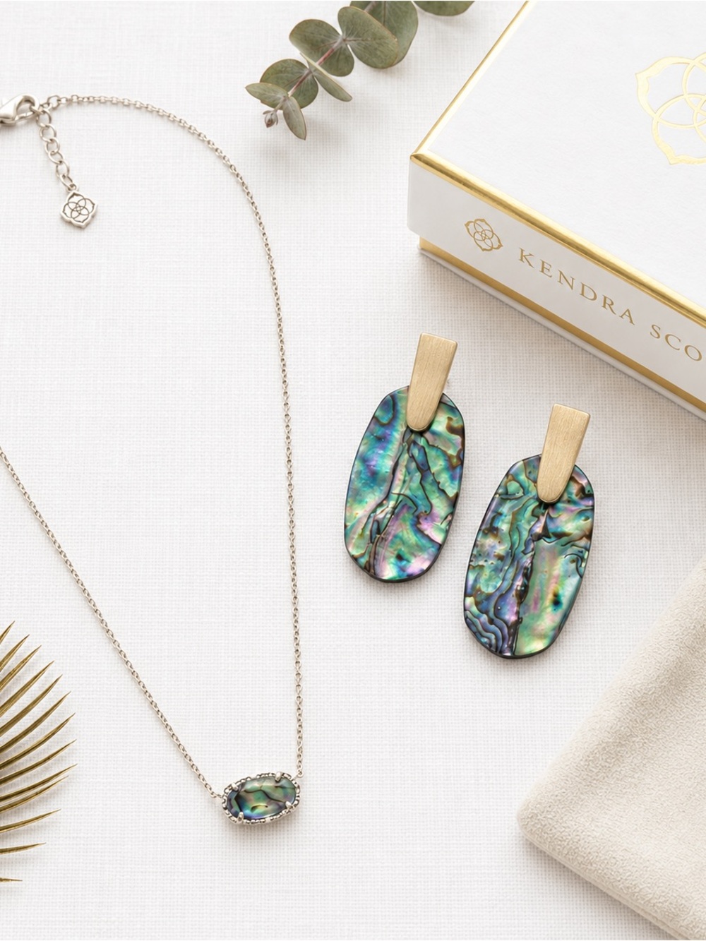 Kendra Scott Abalone Drop Earrings & Necklace with Gold Tone